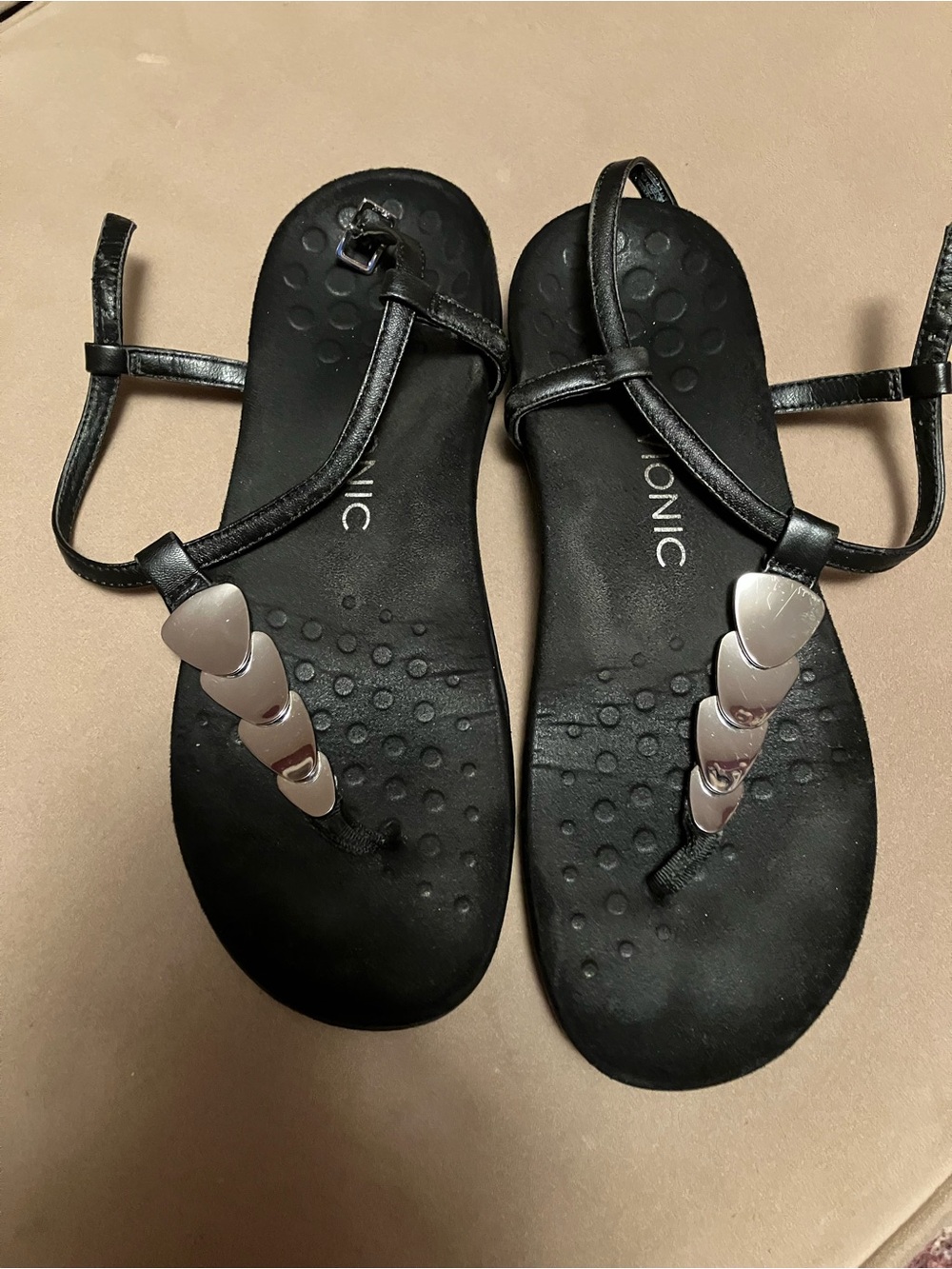 Vionic Miami Black Thong Ankle Strap Sandal with Silver Accents - Picture 4 of 7